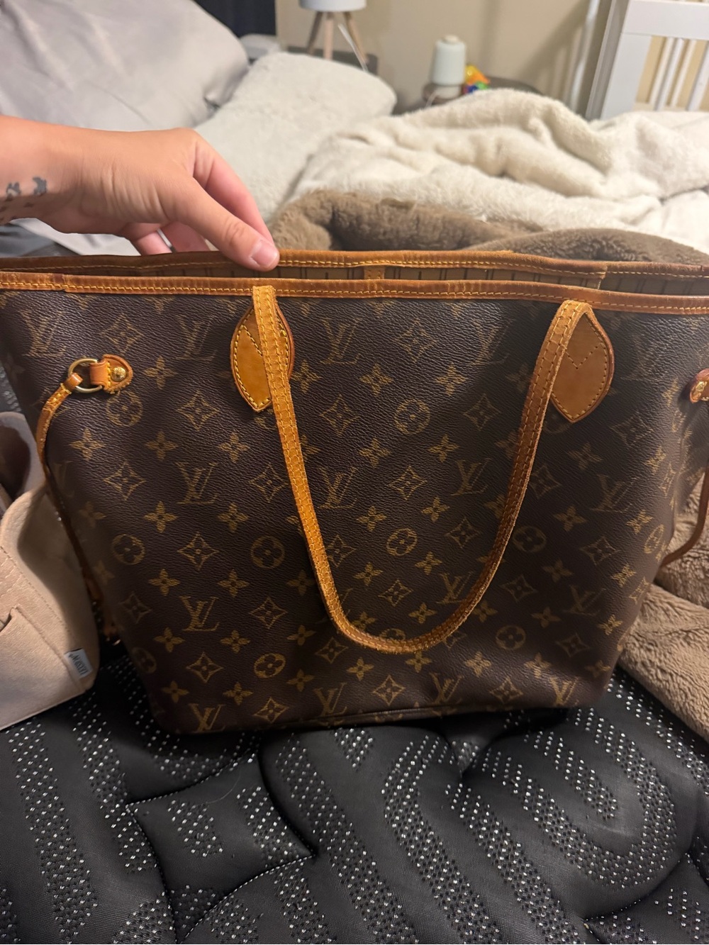 Louis Vuitton Monogram Canvas Tote in Brown with Tan Trim